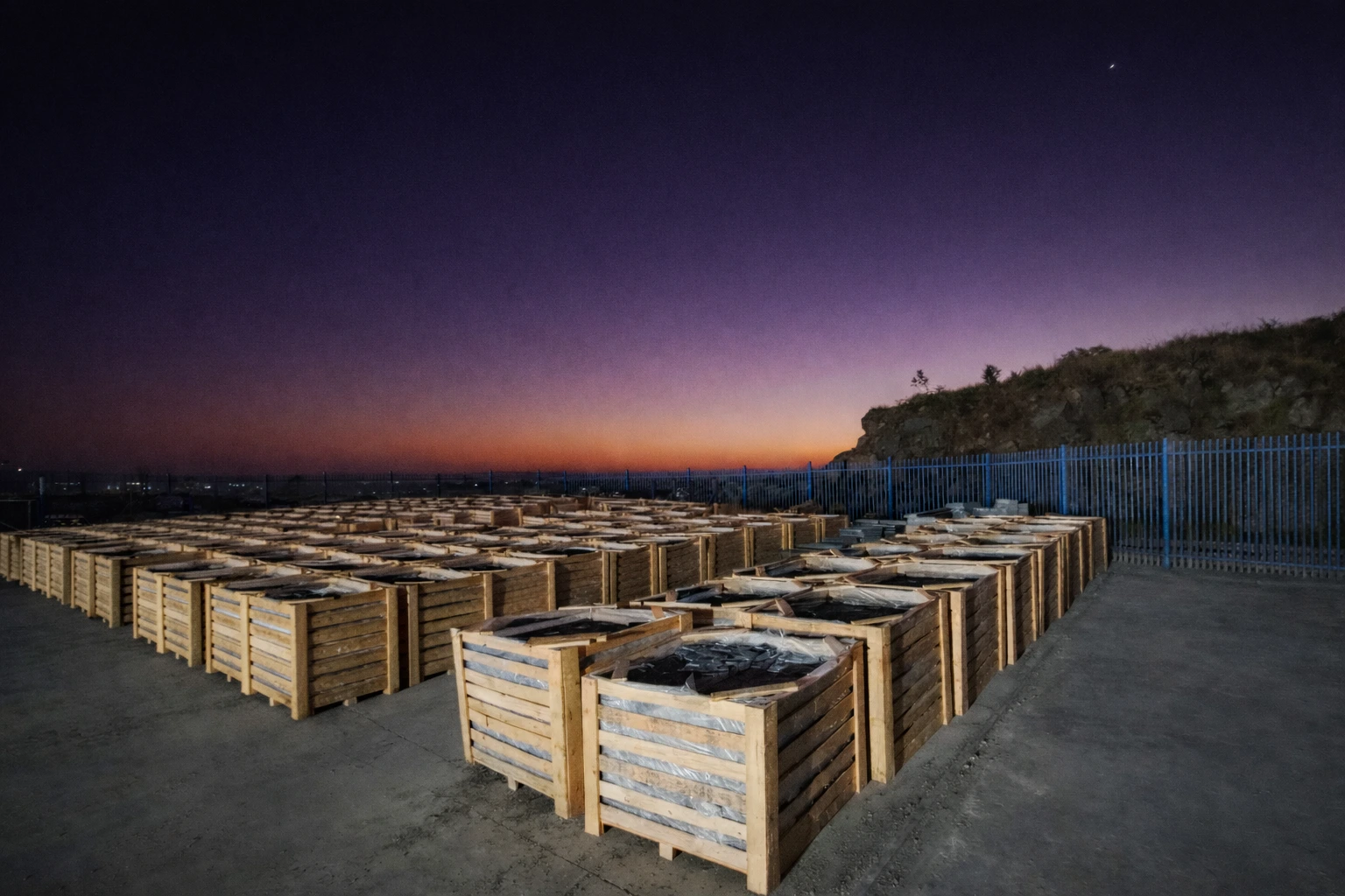 sunset with crates